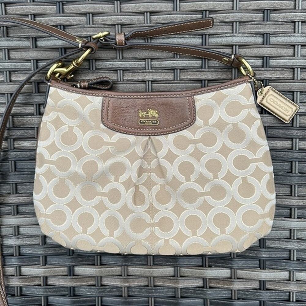 Coach Y2K Ashley lurex optical brown gold C print purse